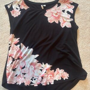 Elle Black Top with Pink Floral Design